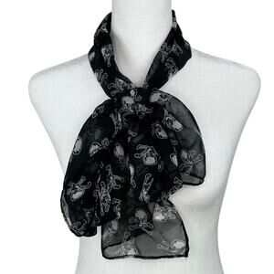 D&Y Black Skull Crossbones Scarf Gothic Western Rocker Halloween Sheer Wrap